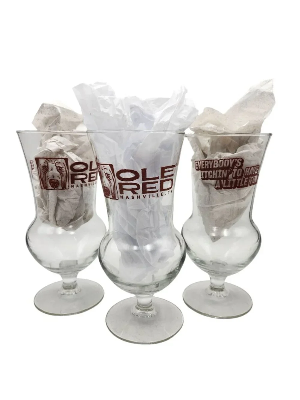 Ole Red Nashville TN Hurricane Bar Glass Cocktail Blake Shelton Barware 3 Pc Lot
